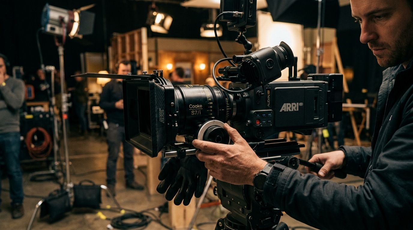 Cinema camera being prepared inside a production studio